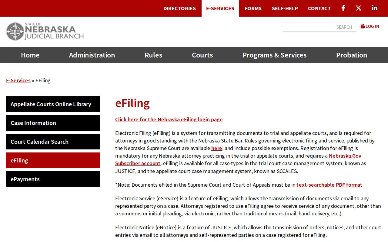 Red Willow County case search Nebraska Judicial Branch eFiling information
