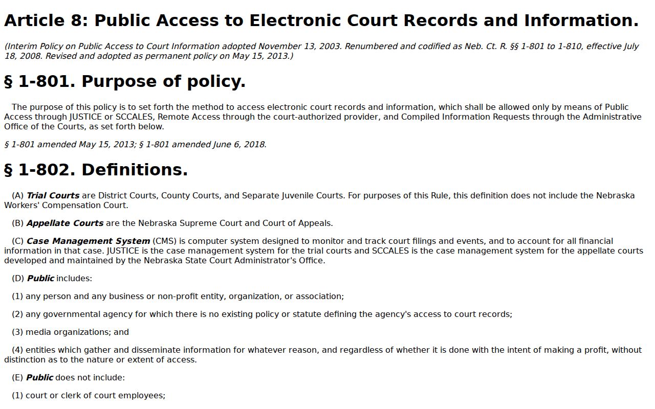 Red Willow County case search Article 8 public-access rules