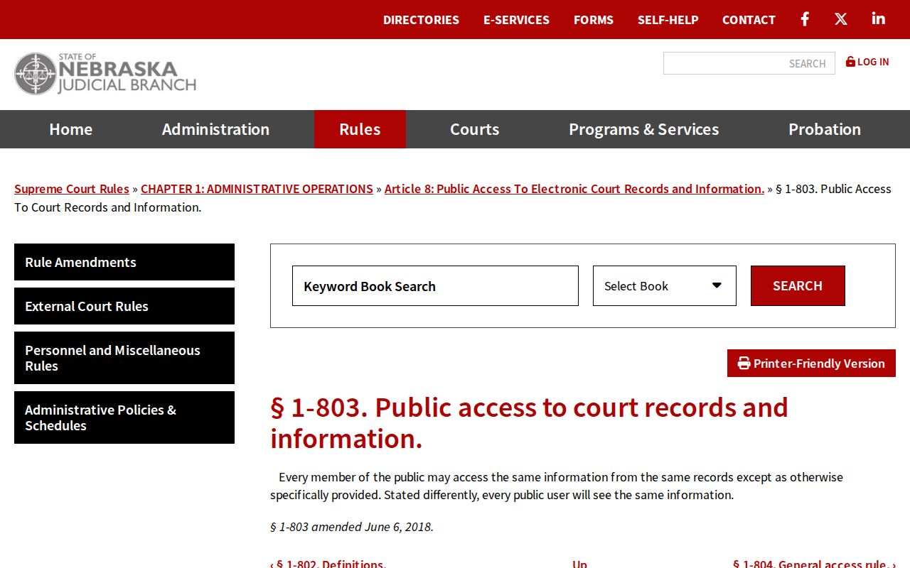 Red Willow County case search Rule 1-803 equal public access