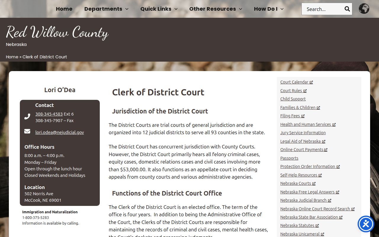 Red Willow County civil docket District Court clerk profile