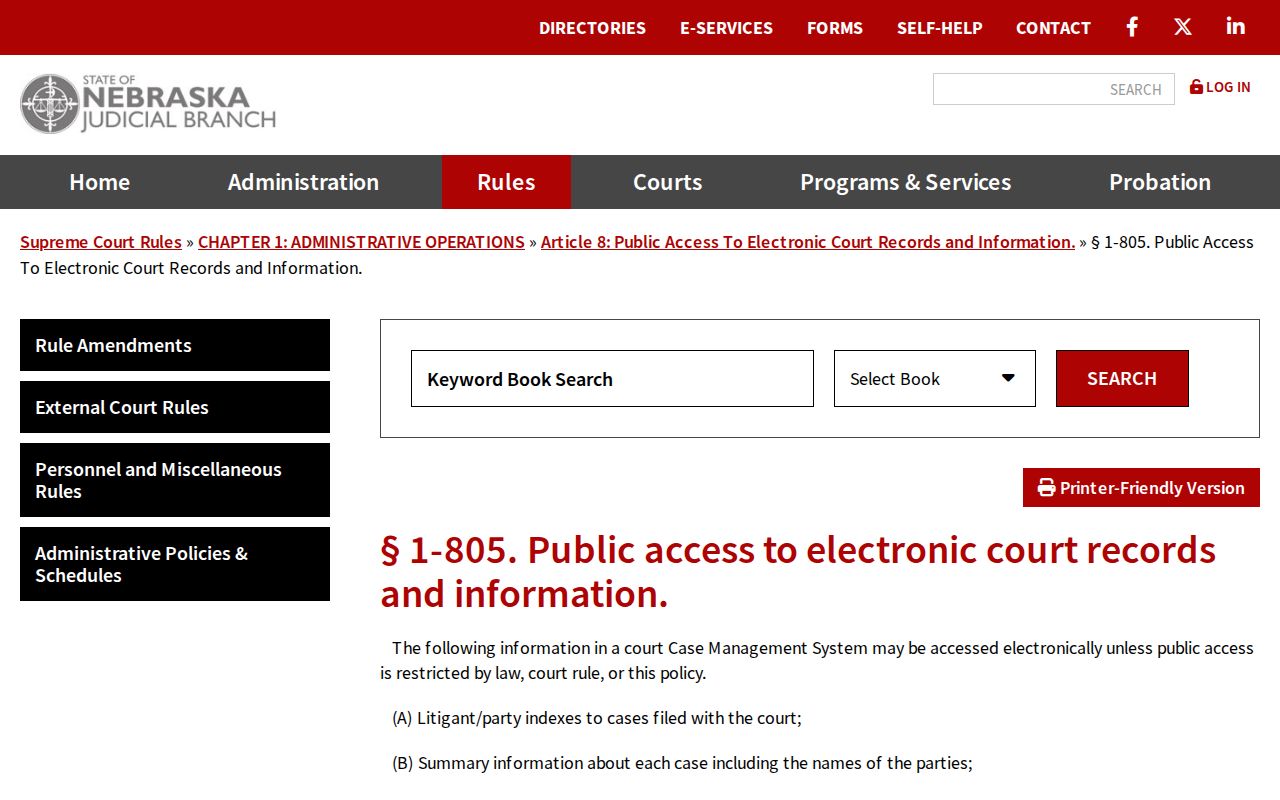 Red Willow County civil docket Nebraska Rule 1-805 public access