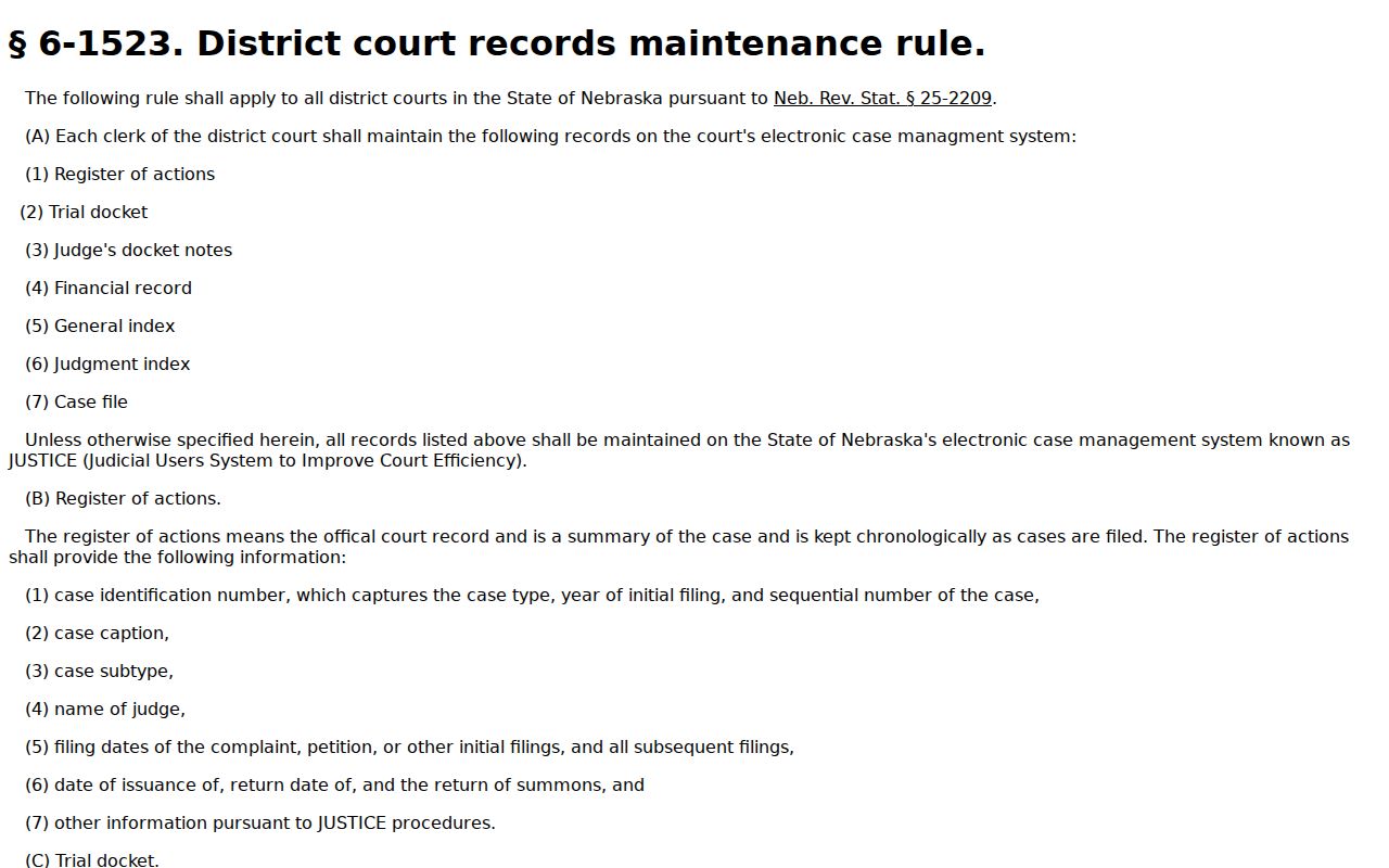 Red Willow County civil docket District Court record-maintenance rule