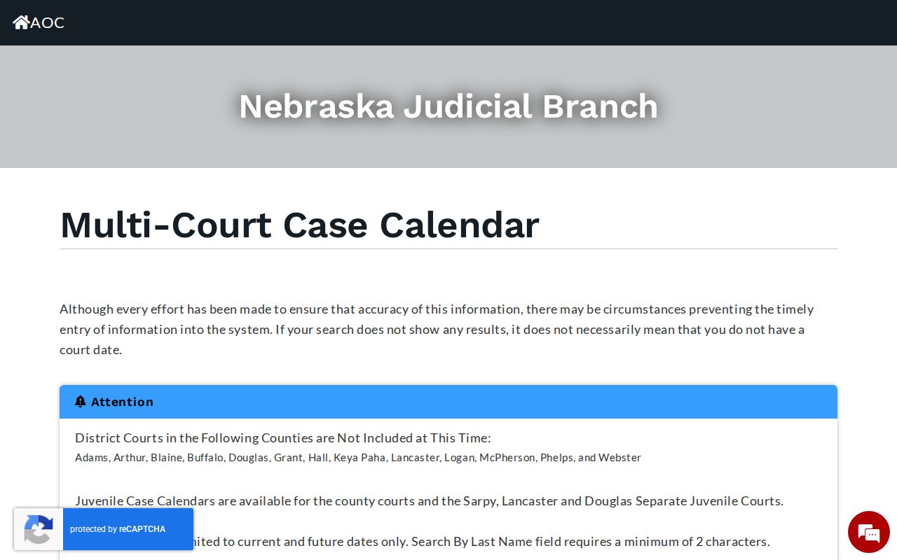 Red Willow County court calendar live search controls