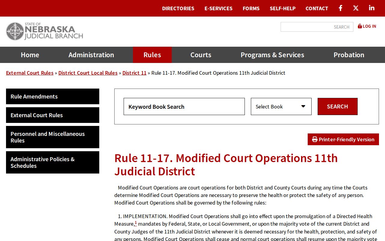 Red Willow County court calendar modified operations rule