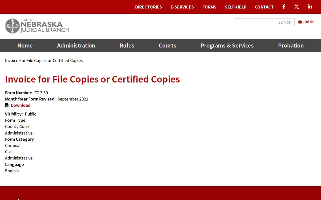 Red Willow County court records copy invoice route