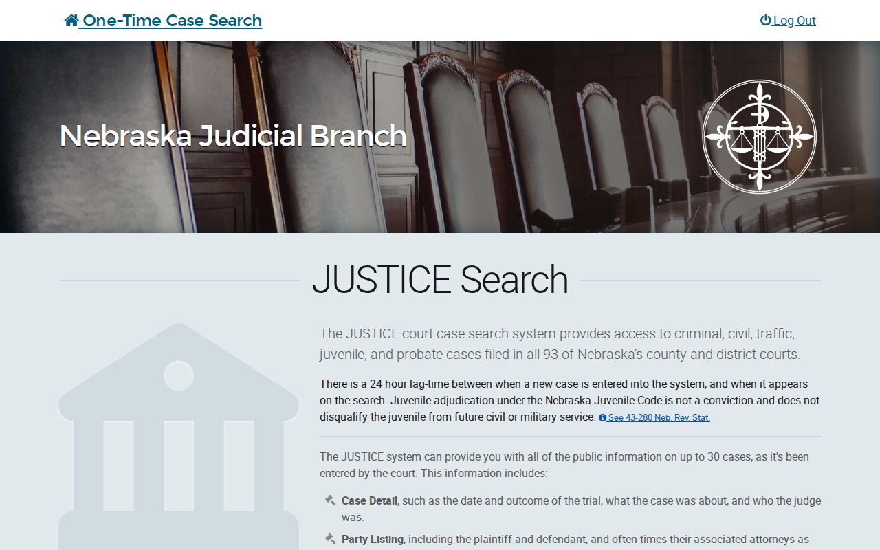 Red Willow County criminal docket JUSTICE one-time search entry