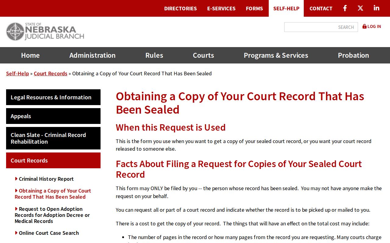 Red Willow County criminal docket sealed-record copy instructions