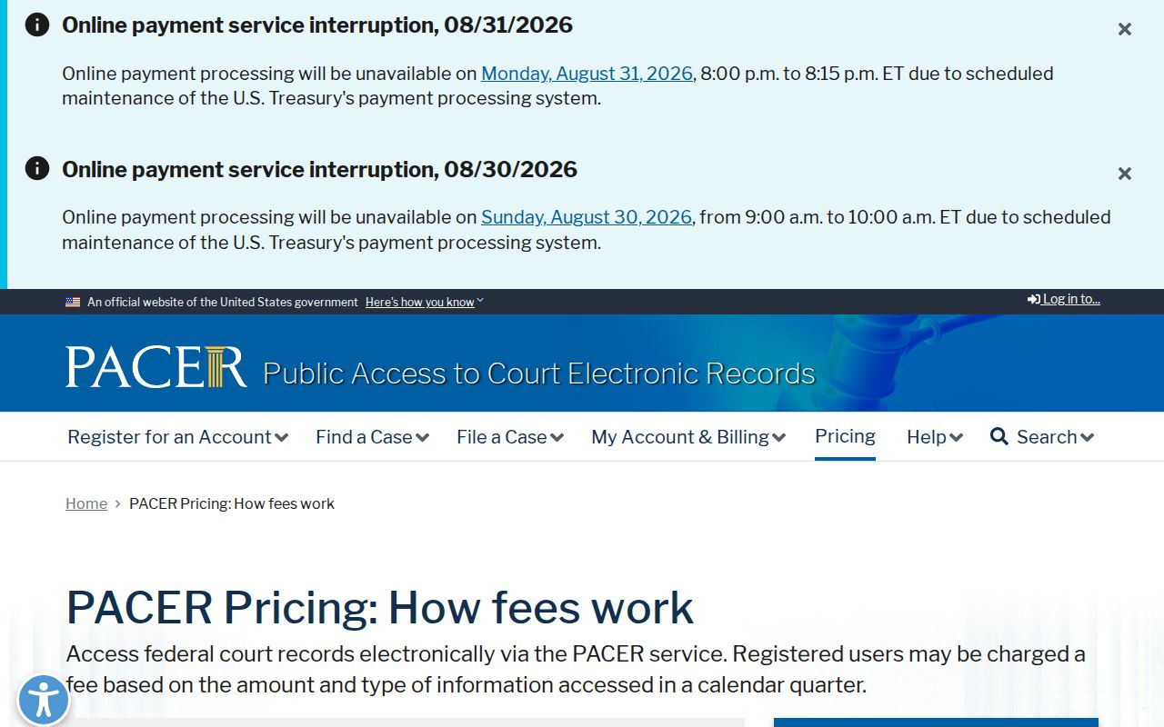 Danbury court docket PACER fee information source