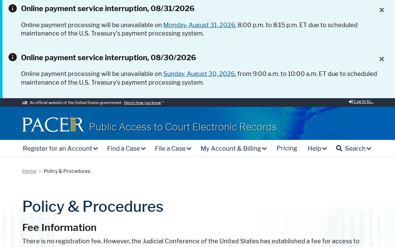 Danbury court docket PACER policy source