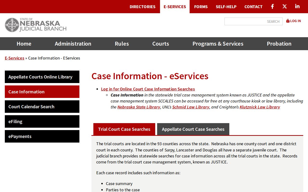 Red Willow County court docket image from Nebraska case information service