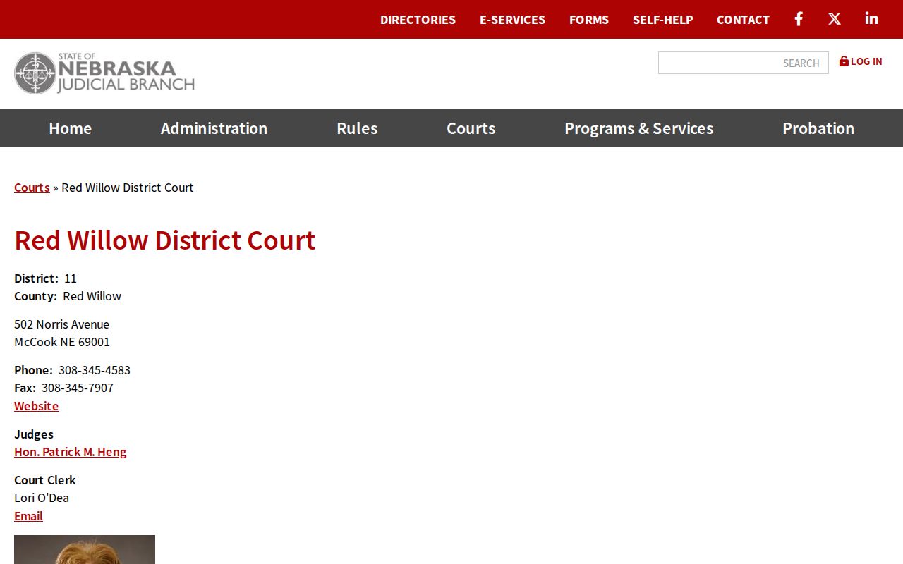 Red Willow County court docket image from District Court directory