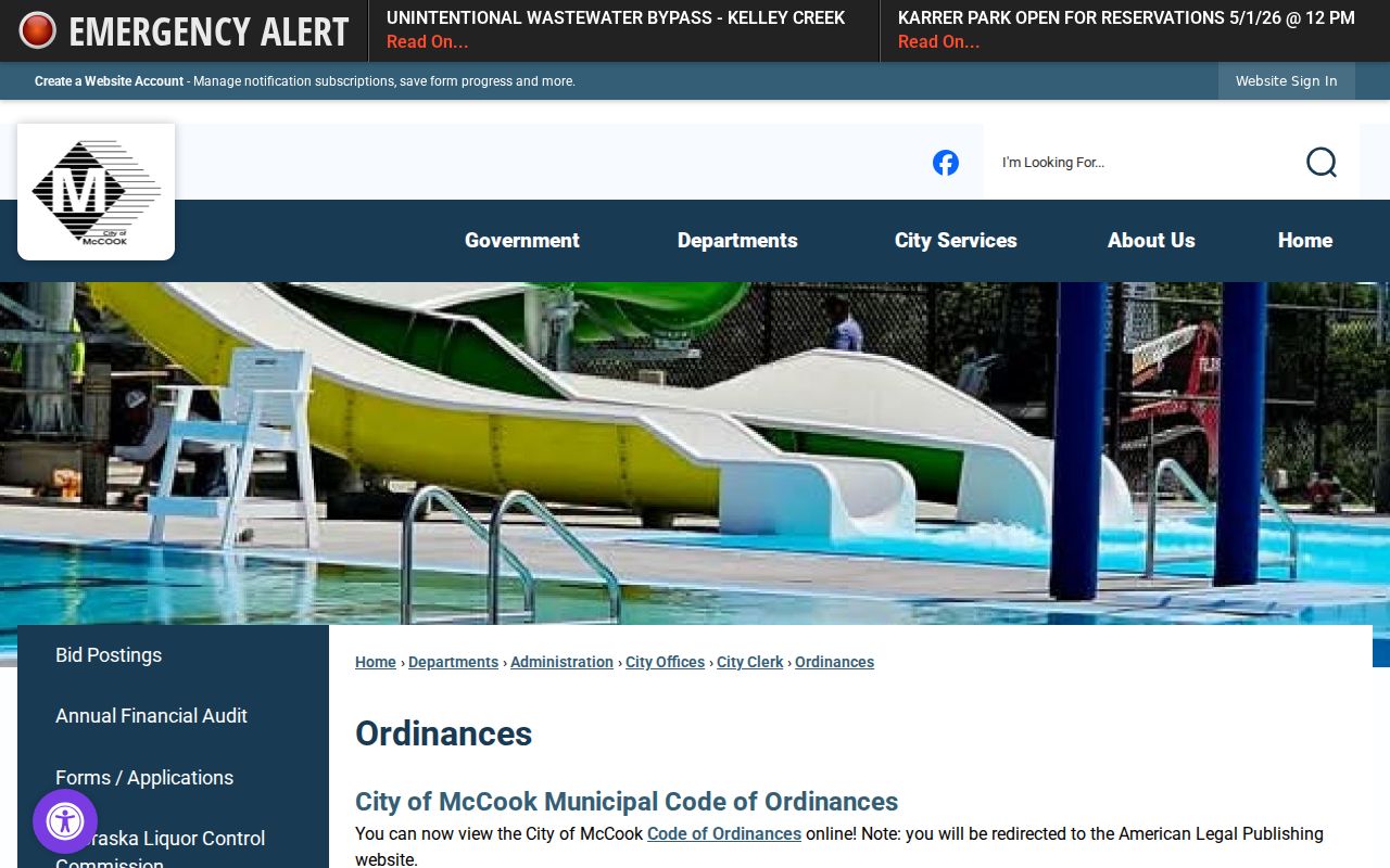 McCook court docket ordinance code source