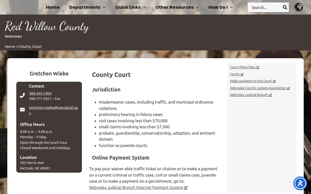 Red Willow County traffic court records County Court profile