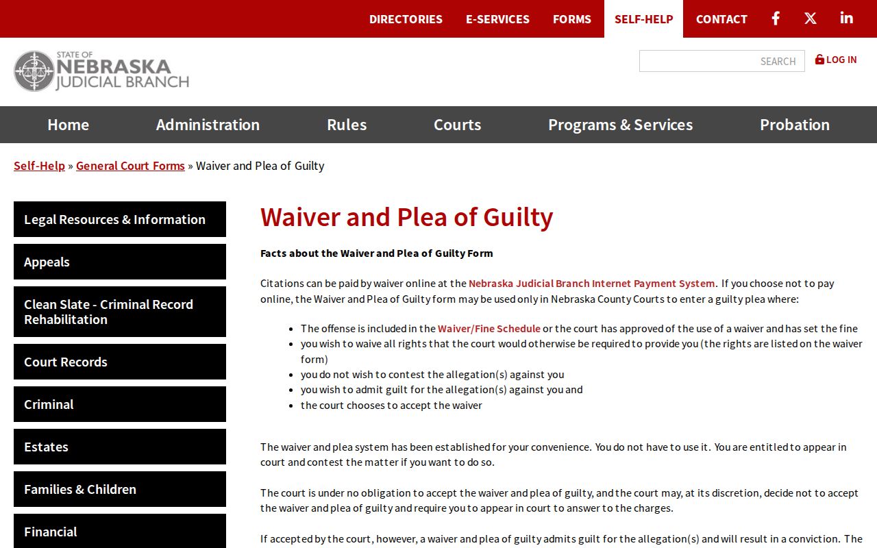 Red Willow County traffic court records waiver and plea form
